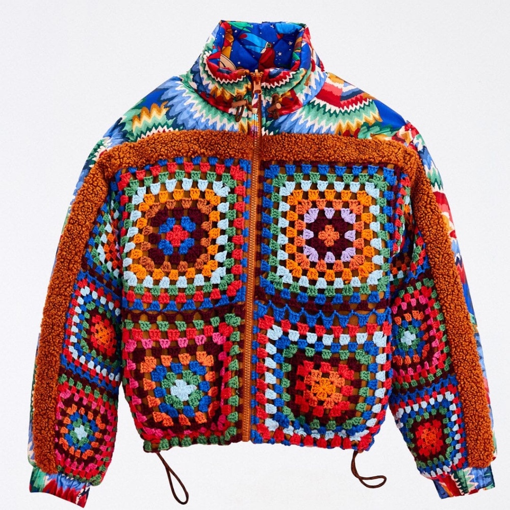 FARM RIO reversible crochet puffer